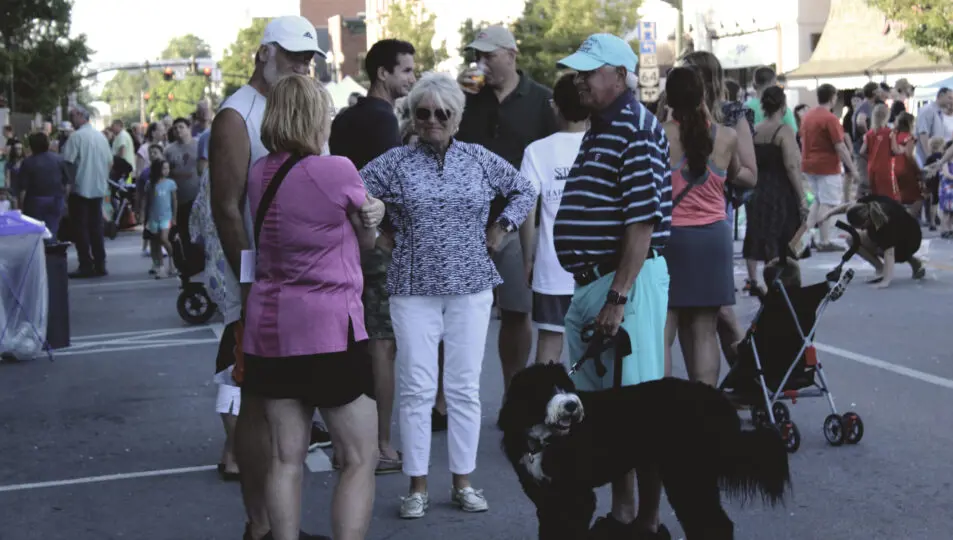 A small group of people talking.